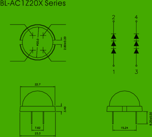 LED light bar (circle,20mm big LED)      circuit and dimension 20mm round LED | LED diode | LED light bar Package diagram