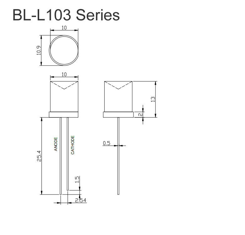10mm Cylindrical, Inverted Cone LED lamp